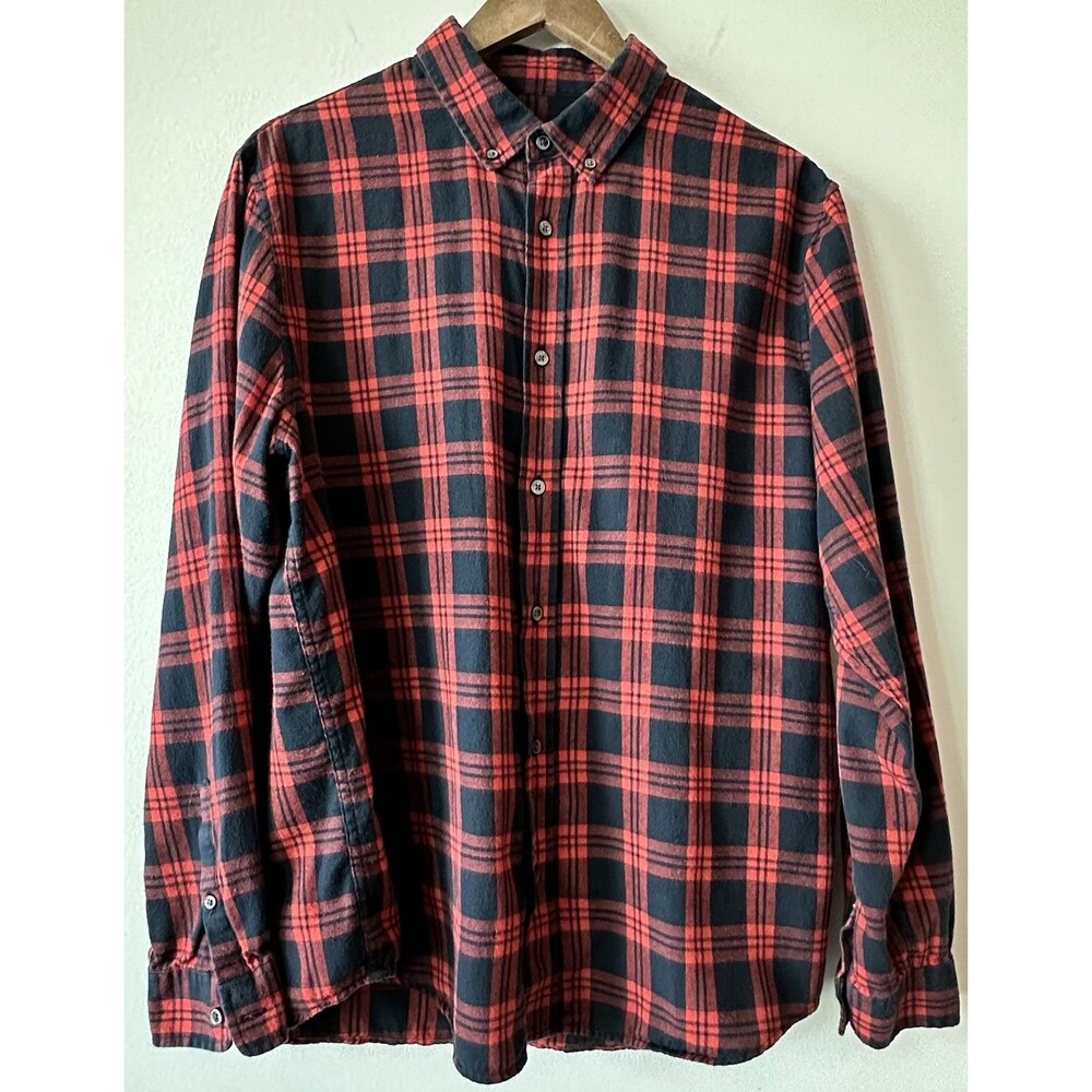 Cotton & Co Red Black Plaid Flannel Button Down Shirt Grunge Goth Classic L